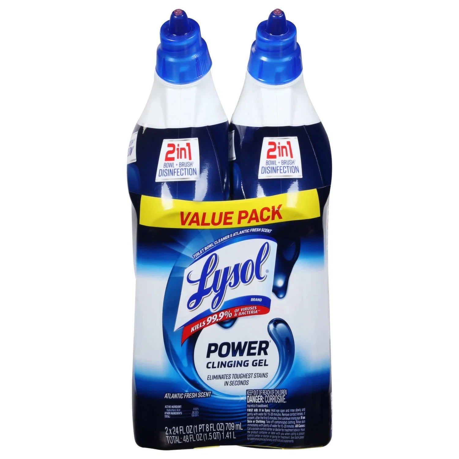 Lysol Toilet Bowl Cleaner, Max Strength Bathroom Cleaning Supplies, Toilet Bowl Cleaner Clinging Gel, Home Essential, Instant Stain Removal, Disinfecting and Deodorizing, Bleach Free, 24 oz (2 ct)
