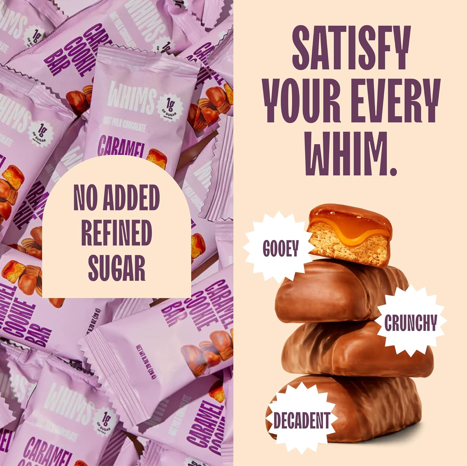 Whims Oat Milk Chocolate Caramel Cookie Bar – Clean Ingredients, Naturally Sweetened with Monk Fruit, No Sugar Alcohols – 1 Bag