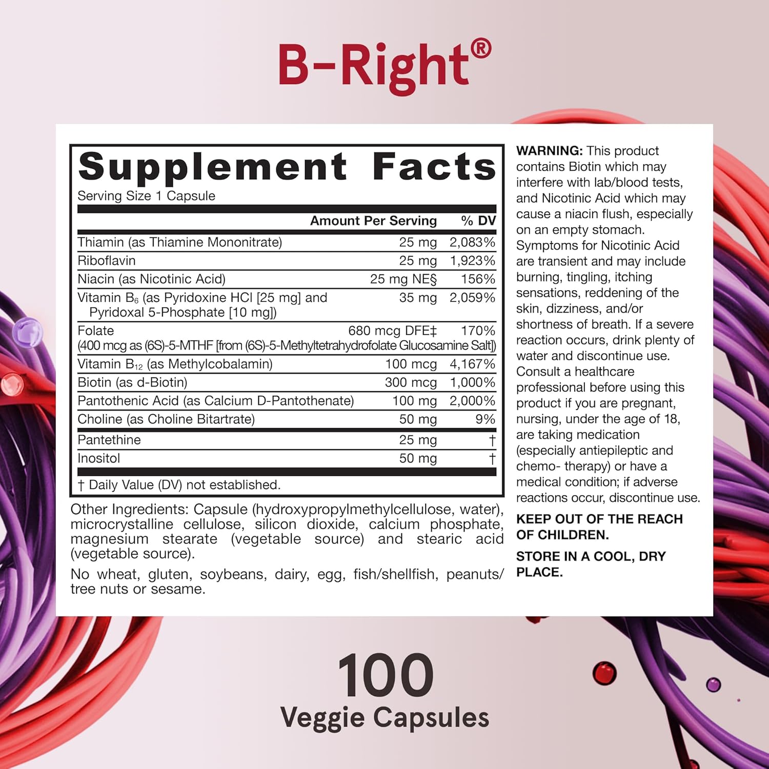 Vitamin B Complex - 100 Veggie Caps - B-Complex Formula -Cellular Energy & Metabolism Support - Supports Brain, Cellular & Cardiovascular Health - 100 Servings