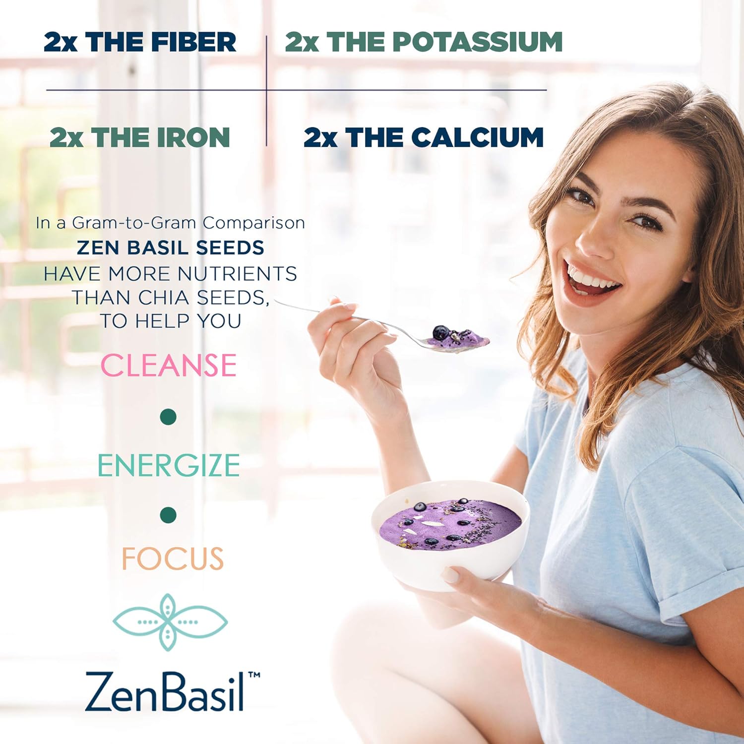 Zen Basil Seeds | edible basil seeds, kosher, non-gmo, lectin free, gluten free, plant based, keto, paleo, vegan | 15g fiber per/serv | 14oz | more fiber than chia seeds | prebiotic