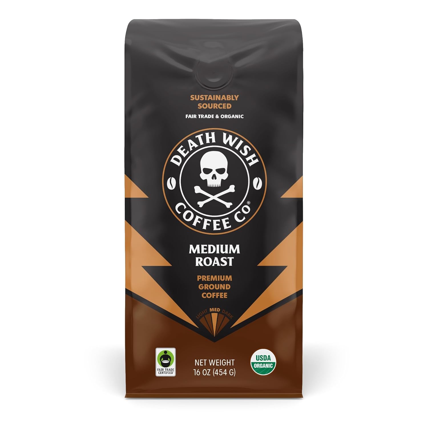 Death Wish Coffee, Organic and Fair Trade Medium Roast Ground Coffee, 16 Ounce