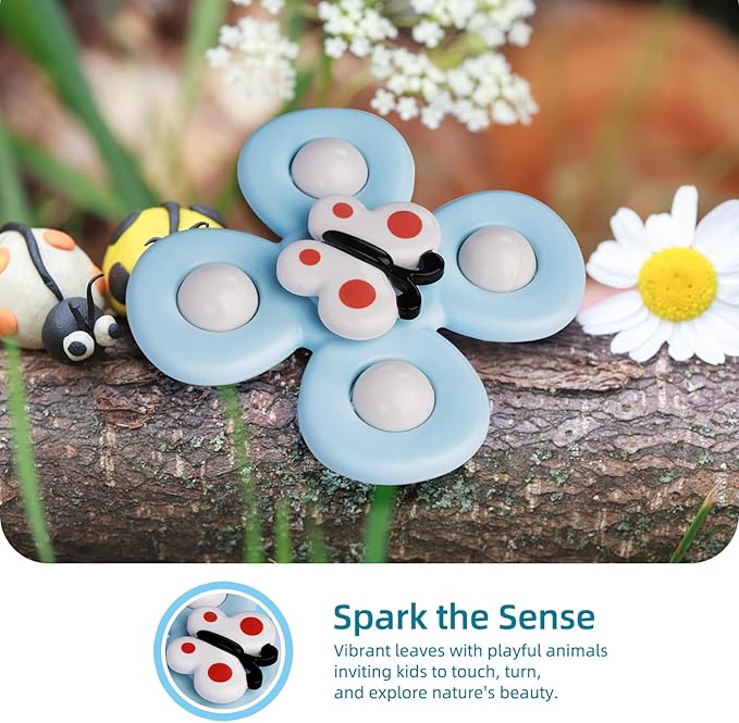 ALASOU 3PCS Suction Cup Spinner Toys for 1 2 Year Old Boy Girl Birthday Gift|Spinning Top Baby Bath Toy for Kids Ages 1-3|Sensory Airplane Travel Toy Easter Basket Stuffers for Toddlers Infant