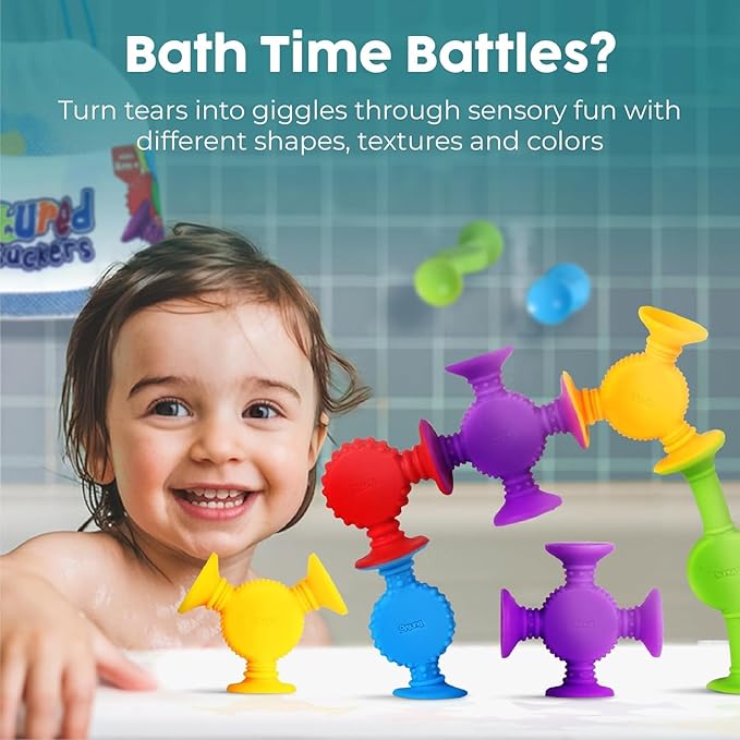 BUNMO Easter Basket Stuffers for Toddler - Bath Toys Suction - Toddler Easter Basket Stuffers - Fine Motor Skills - Stimulating Sensory Toys - Non-Mouthable 3+ - Textured 10pk