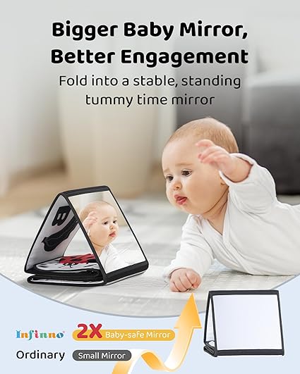 Black and White Baby Books for Newborn - Tummy Time Mirror & Sensory Toys Soft Montessori Toy for Infant Visual Stimulation, Brain Development & Early Learning - High Contrast Toys for 0-6 Months
