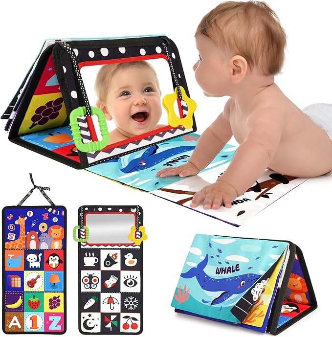 URMYWO Tummy Time Toys - Black and White High Contrast Baby Toy for Newborn - Baby Visual Stimulation Mirror - Crinkle Toy for Infant 0-3-6-12 Months - Boy Girl Shower Gifts - Easter Basket Stuffers
