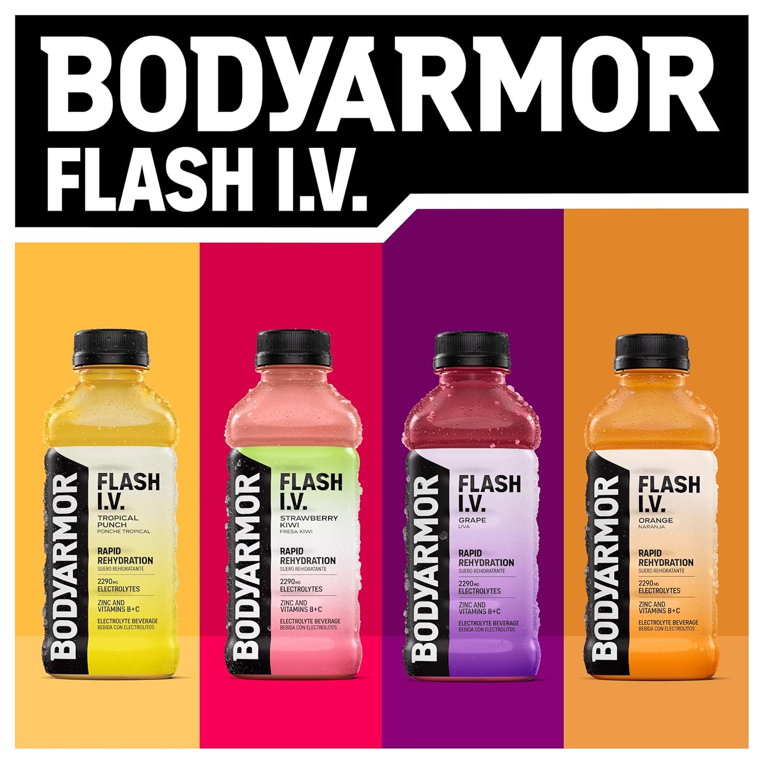 BODYARMOR Flash I.V. Electrolyte Beverage, Orange, Hydration Drink with Coconut Water For Rapid Rehydration, Post Workout Recovery, 20 Fl Oz (Pack of 12)