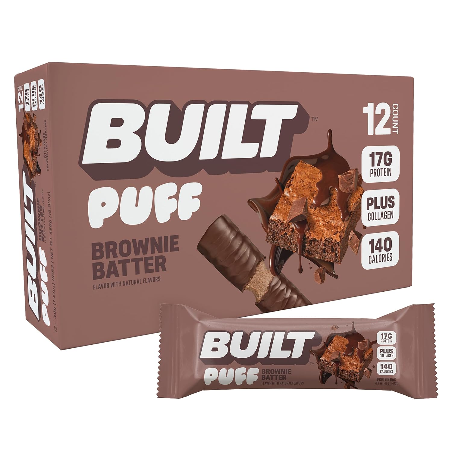 BUILT Bar Puff Protein Bars - Brownie Batter 12 Count