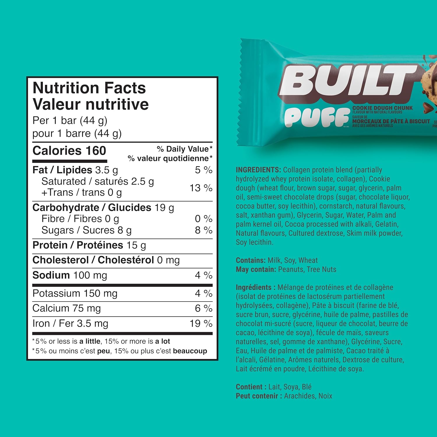 BUILT Bar Puff Protein Bars - Cookie Dough - 4 Count