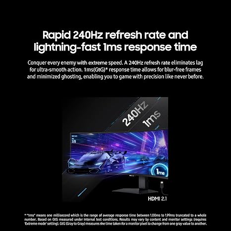Samsung 49” Odyssey G9 Series DQHD 1000R Curved Gaming Monitor, 1ms(GtG), VESA DisplayHDR 1000, 240Hz, AMD FreeSync Premium Pro, Height Adjustable Stand, Ultrawide Screen, LS49CG954ENXZA, 2024 | 240Hz